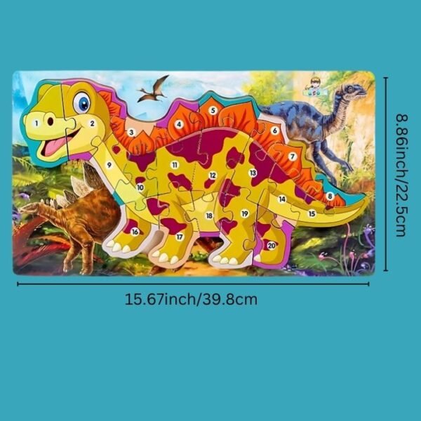 Wooden Dinosaur 3D Number Puzzle – Educational 123 Learning Toy for Kids - Image 2