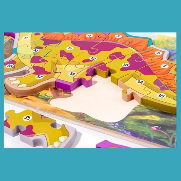 Wooden Dinosaur 3D Number Puzzle – Educational 123 Learning Toy for Kids - Image 3