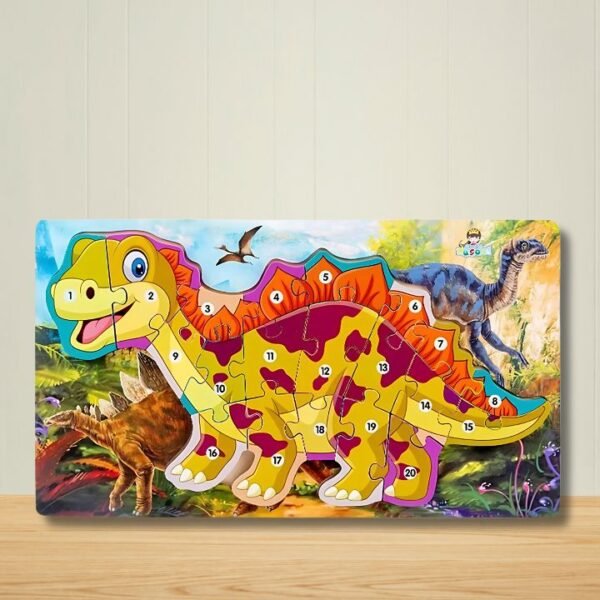 Wooden Dinosaur 3D Number Puzzle – Educational 123 Learning Toy for Kids
