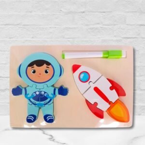 Montessori Wooden Astronaut & Rocket Puzzle with Writing Board