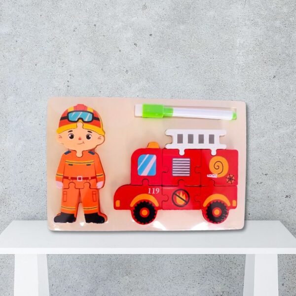 Montessori Wooden Firefighter & Fire Truck Puzzle with Writing Board