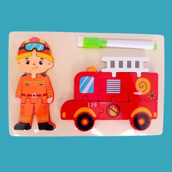 Montessori Wooden Firefighter & Fire Truck Puzzle with Writing Board - Image 2