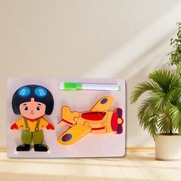 Montessori Wooden Pilot & Airplane Puzzle with Writing Board