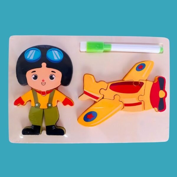 Montessori Wooden Pilot & Airplane Puzzle with Writing Board - Image 2