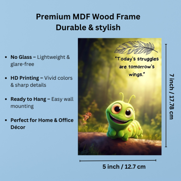 Caterpillar Struggles Quote Wall Frame – MDF Print (No Glass, Rope Hanging, Kid-Friendly Design) - Image 2