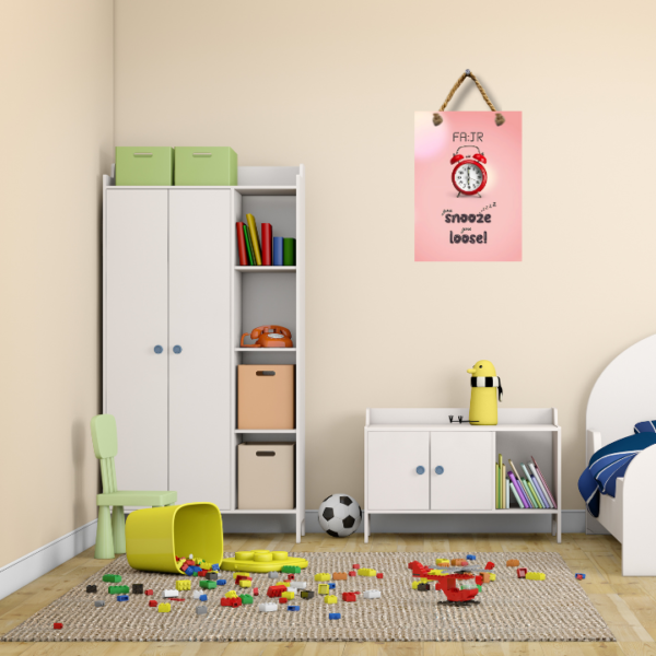 FAJR Alarm Clock Wall Frame – “You Snooze, You Loose!” | MDF Islamic Reminder Art (No Glass, Rope Hanging) - Image 3