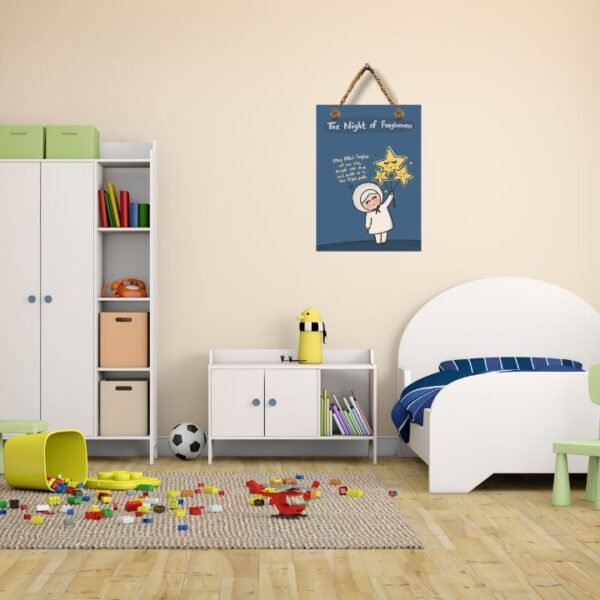 “The Night of Forgiveness” – Cute Islamic Kids Wall Frame | Dua Quote Art with Stars (Rope Hanging, No Glass) - Image 3