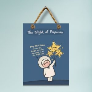 “The Night of Forgiveness” – Cute Islamic Kids Wall Frame | Dua Quote Art with Stars (Rope Hanging, No Glass)