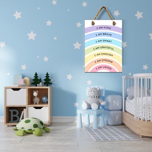 Rainbow Affirmations Wall Frame – MDF Motivational Decor for Kids