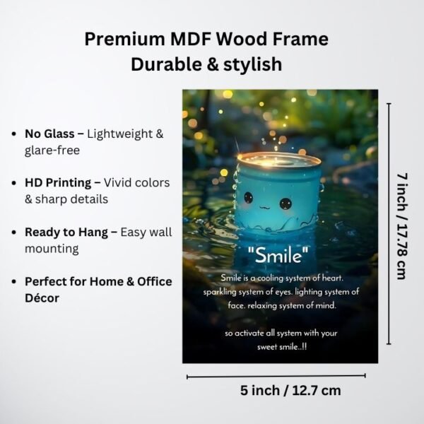 Smile – Cute Motivational Wall Frame (MDF, No Glass, HD Print, Rope Hanging) - Image 2