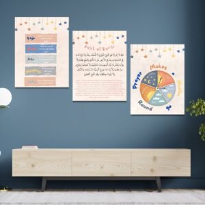 Islamic Prayer MDF Wall Frame Set – 3-piece wall art with Ayat ul Kursi, Salah times, and prayer reminder design