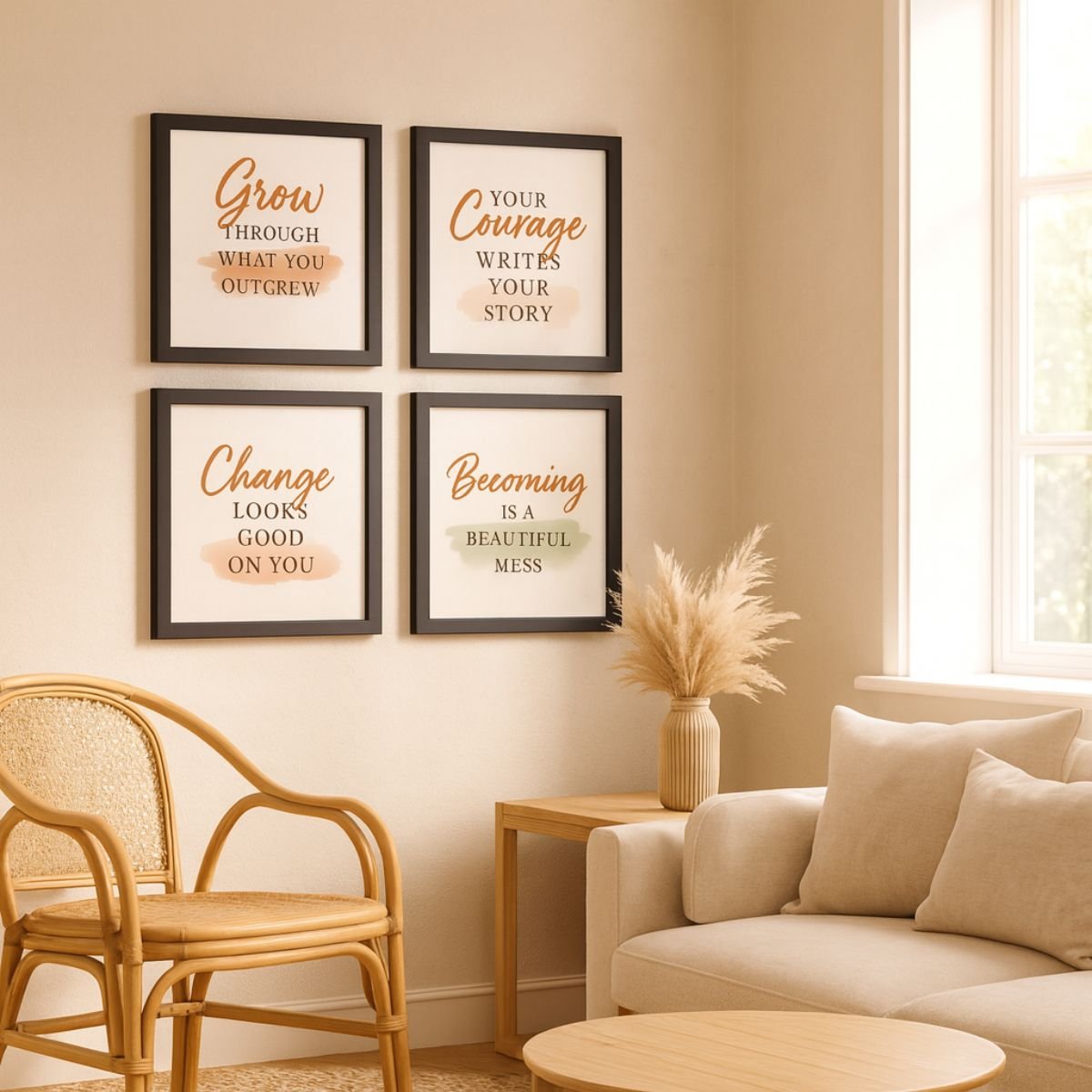 Motivational Wall Frame Set of 4 – “Grow”, “Courage”, “Change”, “Becoming” | Minimal Modern Quotes - Image 8