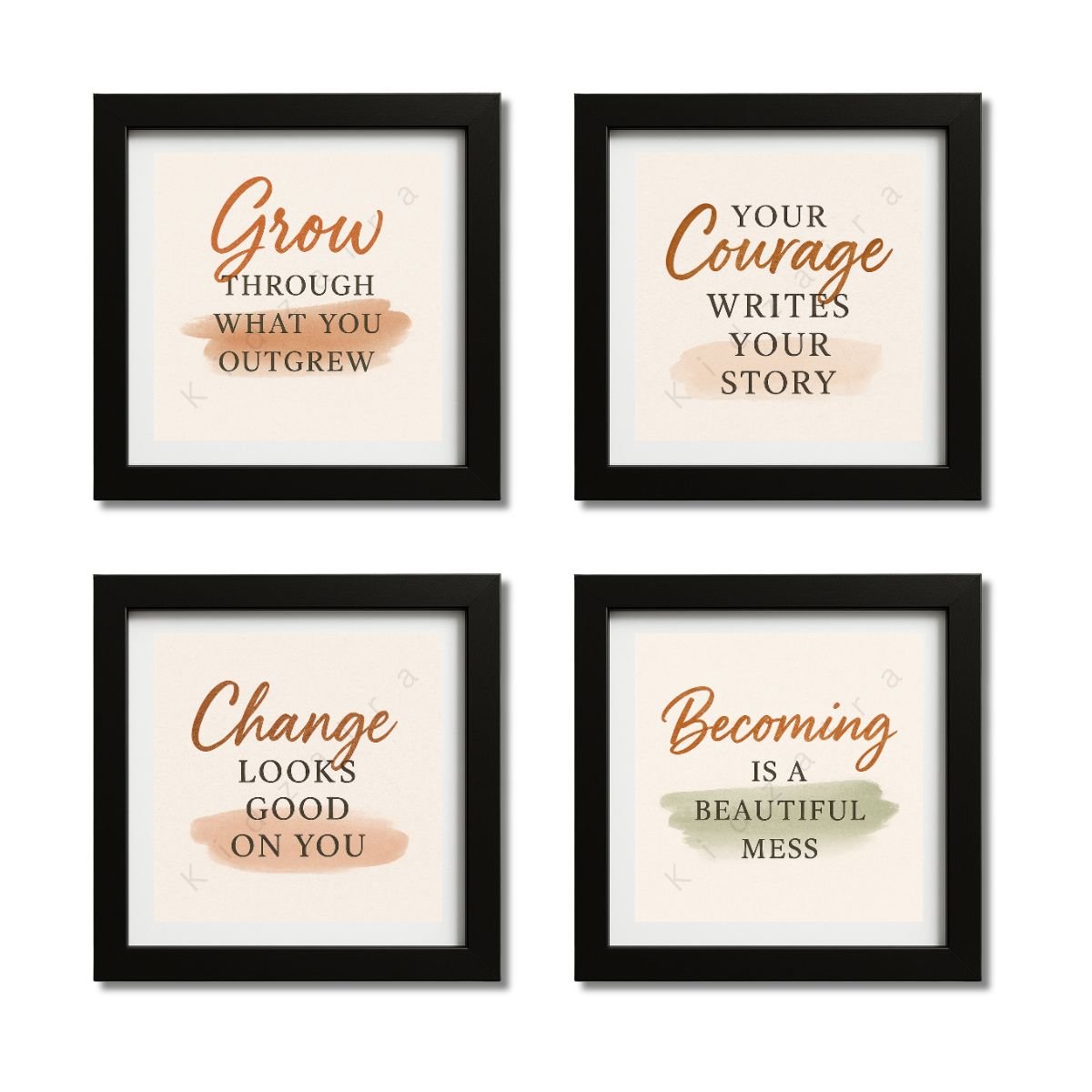 Motivational Wall Frame Set of 4 – “Grow”, “Courage”, “Change”, “Becoming” | Minimal Modern Quotes - Image 2