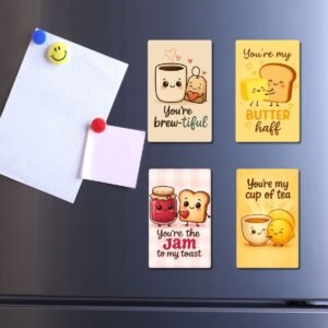 Set of 4 adorable breakfast-themed PVC fridge magnets with HD glossy print — cute, funny, and perfect for kitchen décor or gifting