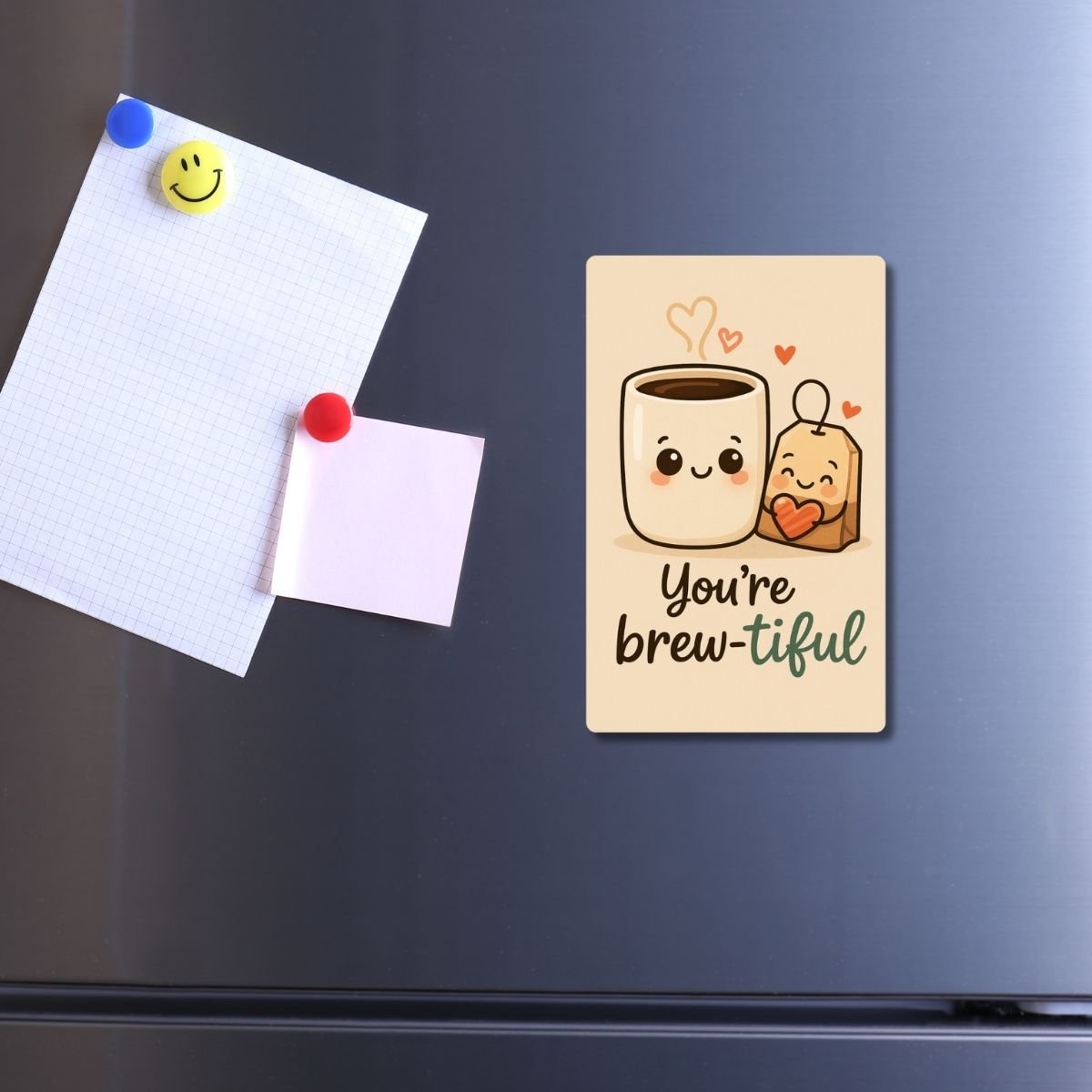 Start your day with a smile! This adorable coffee-and-tea magnet reminds you that love is best served warm. Made from premium PVC with HD glossy print, it’s a charming little piece for your fridge or coffee corner.