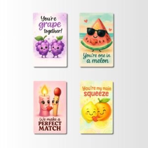 Cute Love Quote PVC Fridge Magnets (Set of 4) – Grape | Melon | Match | Squeeze