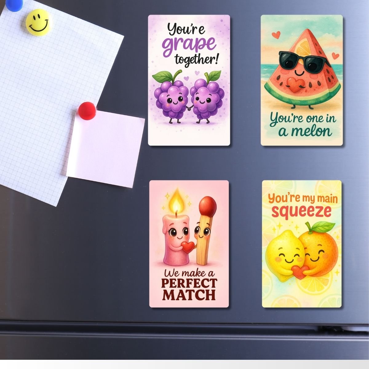 HD printed, waterproof, and glossy magnets that add color, fun, and affection to your space.