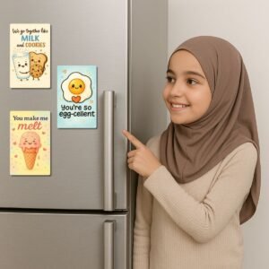 Set of 3 breakfast and dessert-themed PVC fridge magnets with cute love quotes. HD printed, waterproof, and glossy magnets — perfect for home décor or gifting.