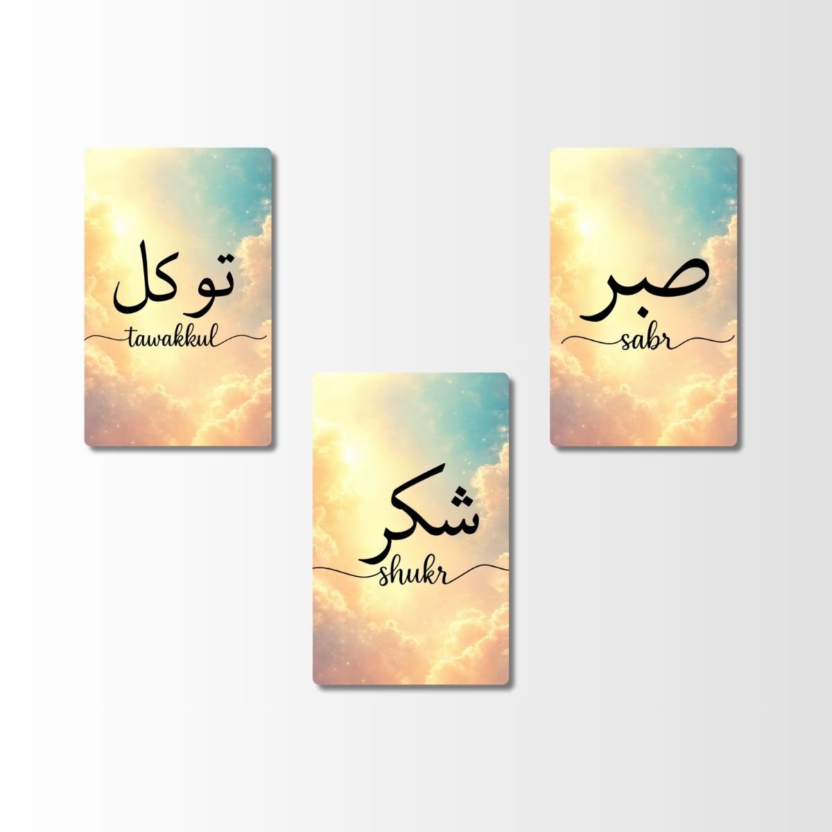 Set of 3 Fridge Magnets – Sabr • Shukr • Tawakkul | Arabic Calligraphy Motivational Magnet Cards | PVC Fridge Decor - Image 4