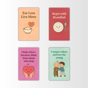 Islamic Fridge Magnets – Set of 4 Sunnah Affirmation PVC Cards | Kids Islamic Learning | Positive Daily Reminders