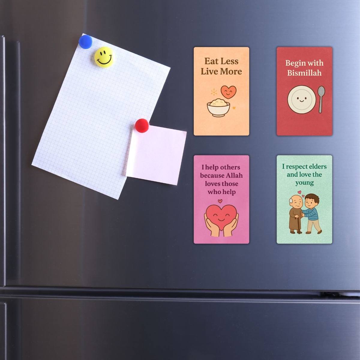 Islamic Fridge Magnets – Set of 4 Sunnah Affirmation PVC Cards | Kids Islamic Learning | Positive Daily Reminders - Image 2