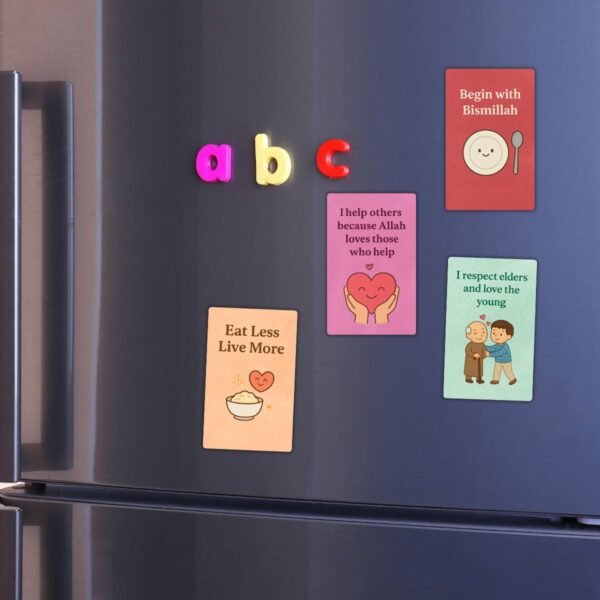 Islamic Fridge Magnets – Set of 4 Sunnah Affirmation PVC Cards | Kids Islamic Learning | Positive Daily Reminders - Image 3